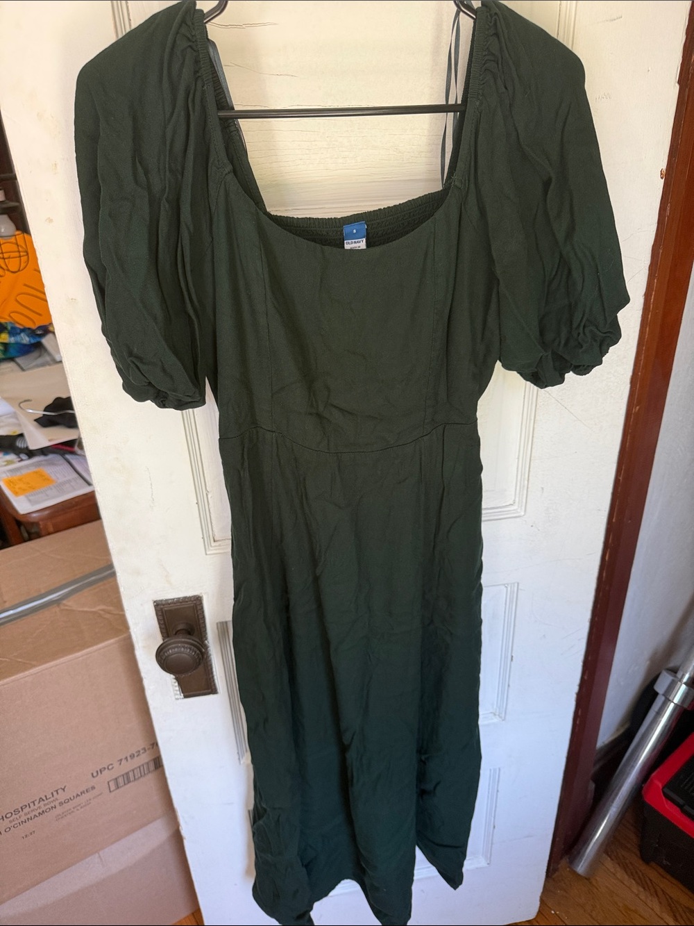 Old Navy Dark Green Puff-Sleeve Midi Dress